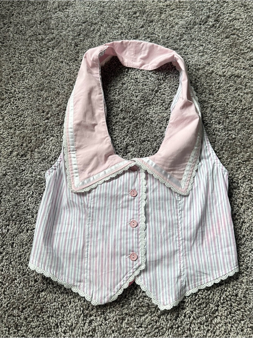 Sugar Thrillz Pink Striped Halter Camisole with Lace Trim